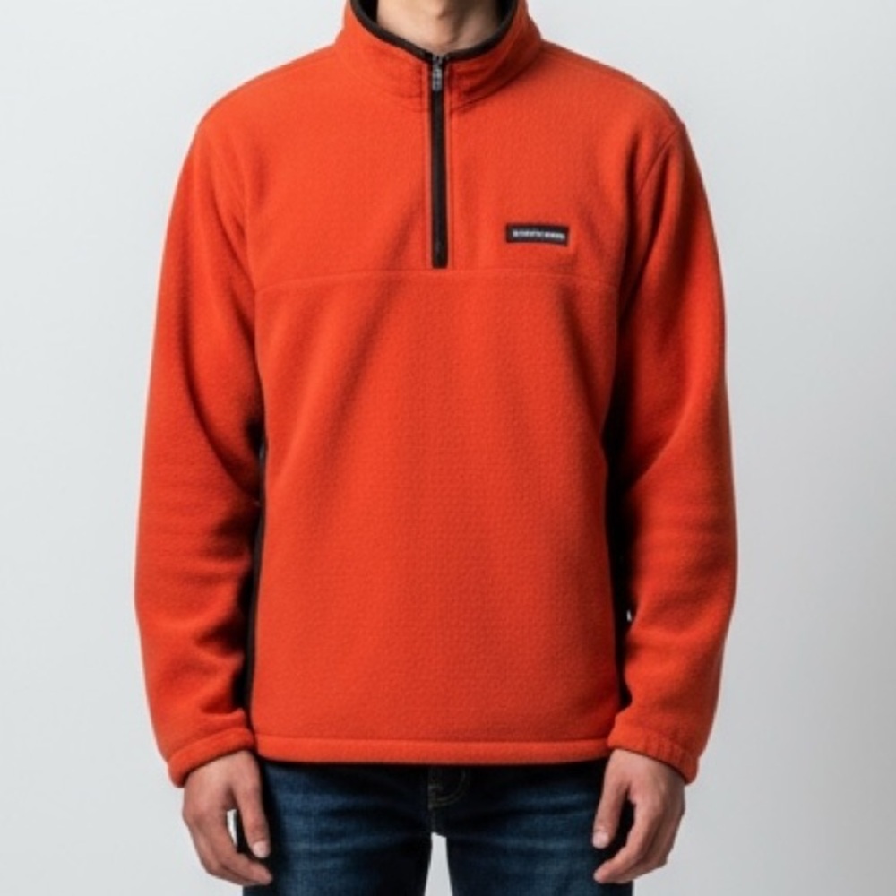 Mens Nordic Fleece 1/4 Zip Pullover Orange Hiking Gorpcore Fall Medium Pockets